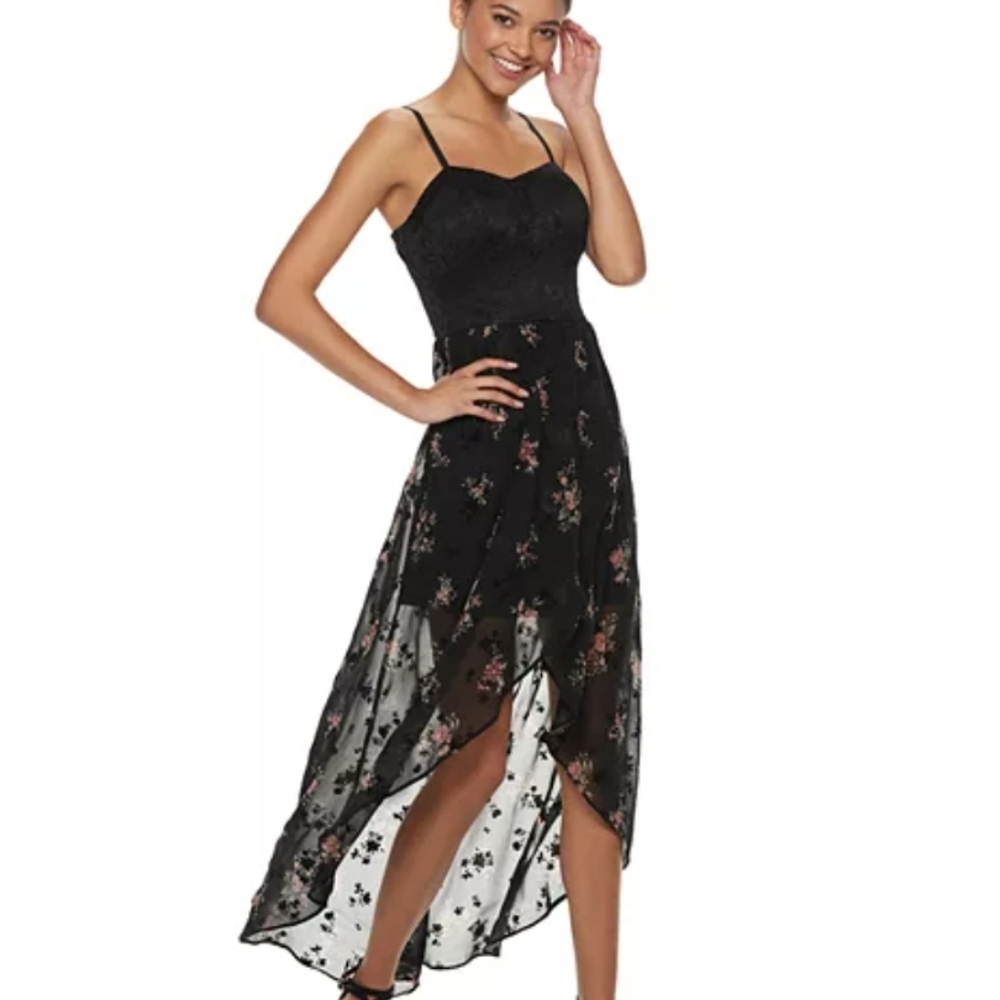 Lily Rose Maxi Dress, XS, Black Lace with Velvet detailing on skirt